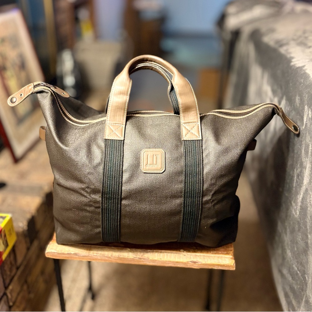 Authentic Vintage Dunhill Herringbone Canvas & Leather Boston Bag - Picture 7 of 8